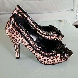 Funtasma Leopard Print and Patent Peep Toe Heels Size 8